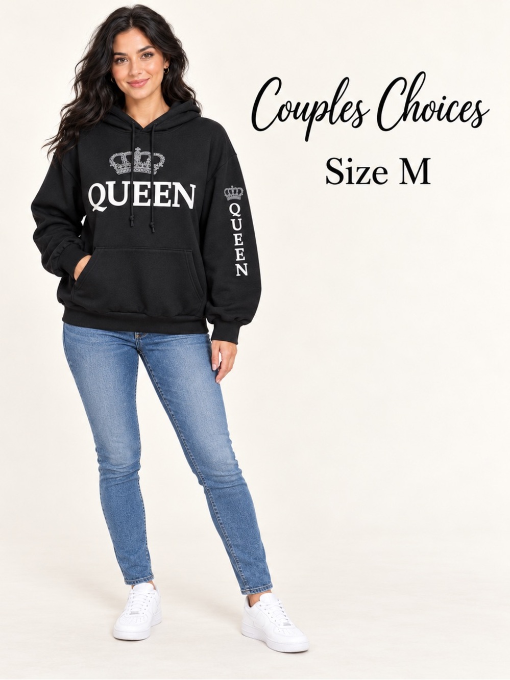 Couples Choices Black Queen Crown Graphic Pullover Hoodie Size M